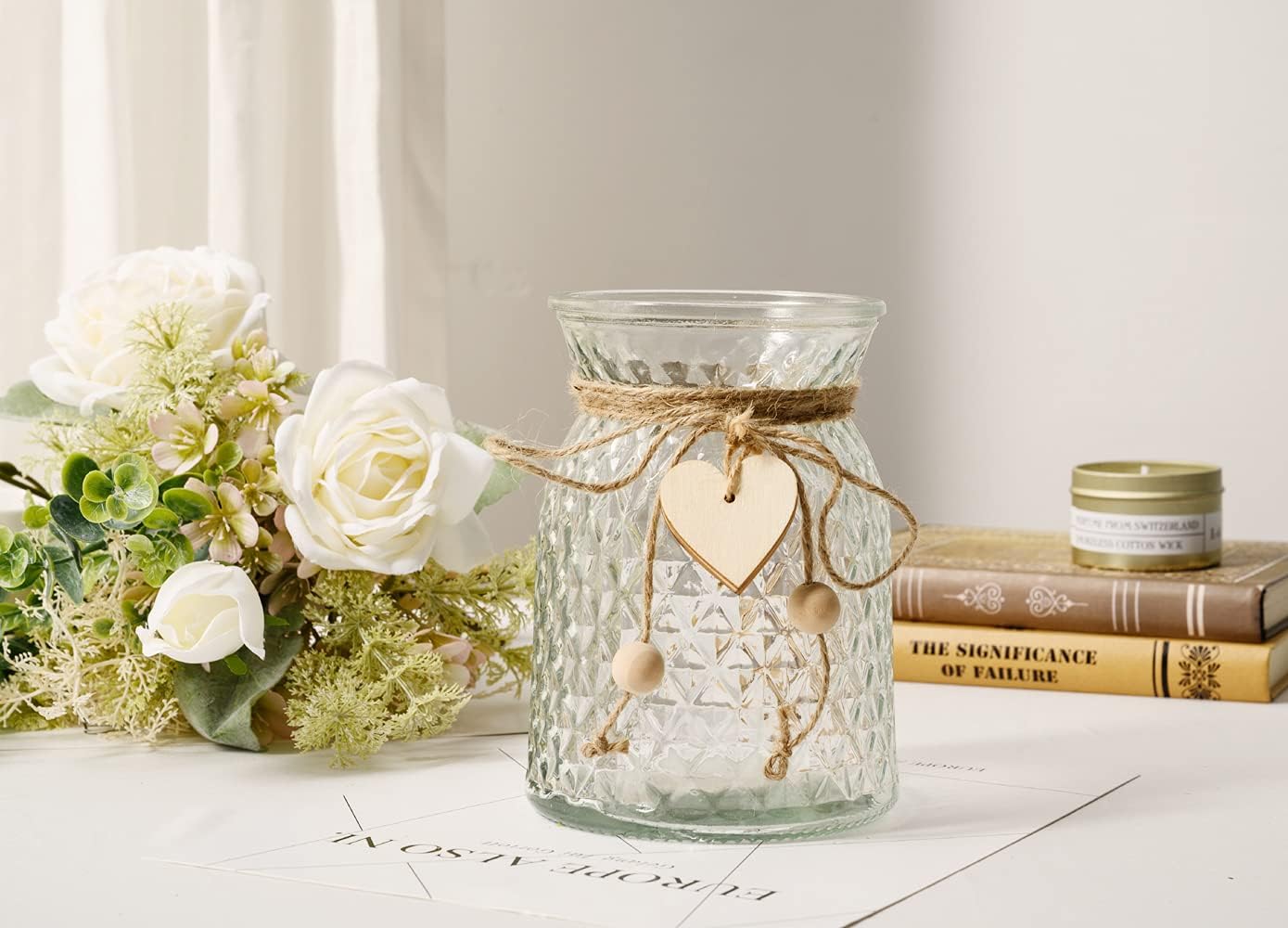 Artificial White Silk Rose Flowers with Vase – Elegant Home Decor