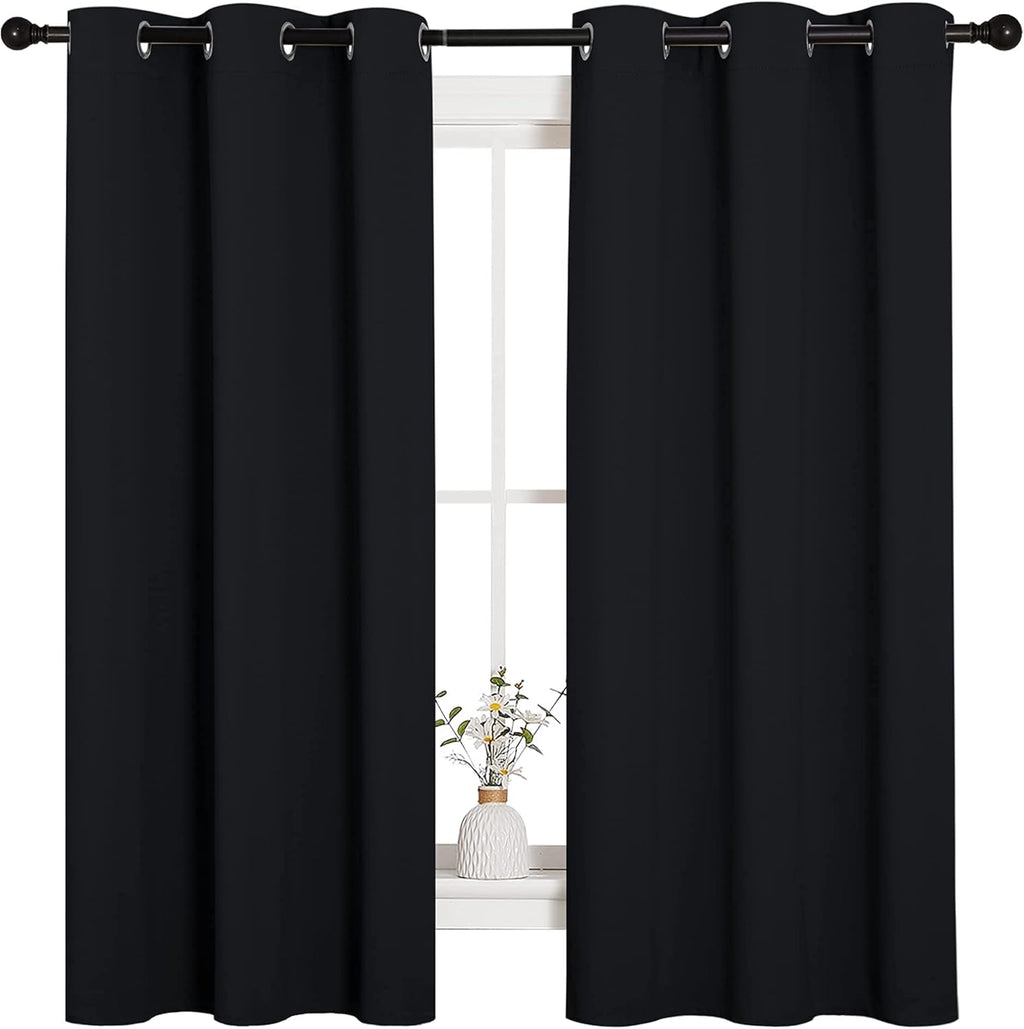 NICETOWN Black Blackout Curtains – Thermal Insulated Grommet Window Drapes, 2 Panels (42" x 63")