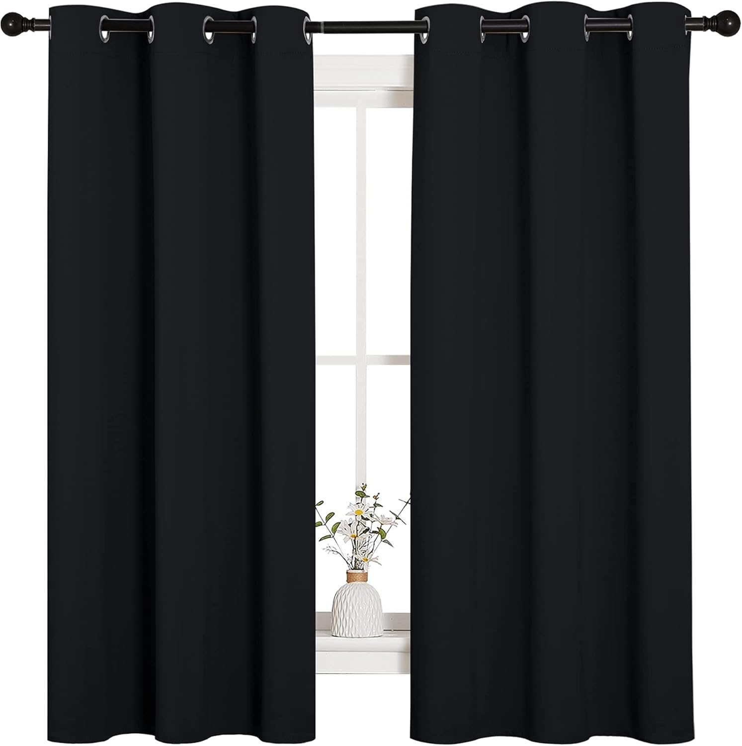 NICETOWN Black Blackout Curtains – Thermal Insulated Grommet Window Drapes, 2 Panels (42" x 63")