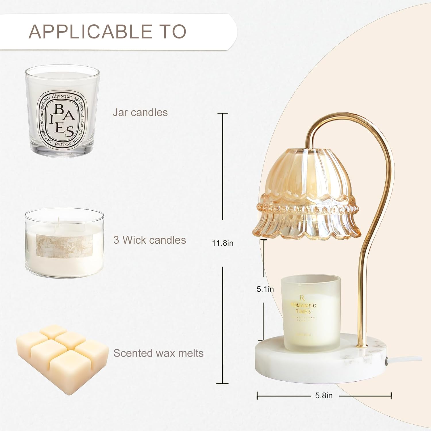 Candle Warmer Lamp with Timer & Dimmer – Electric Wax Warmer for Jar Candles (Milk Tea)