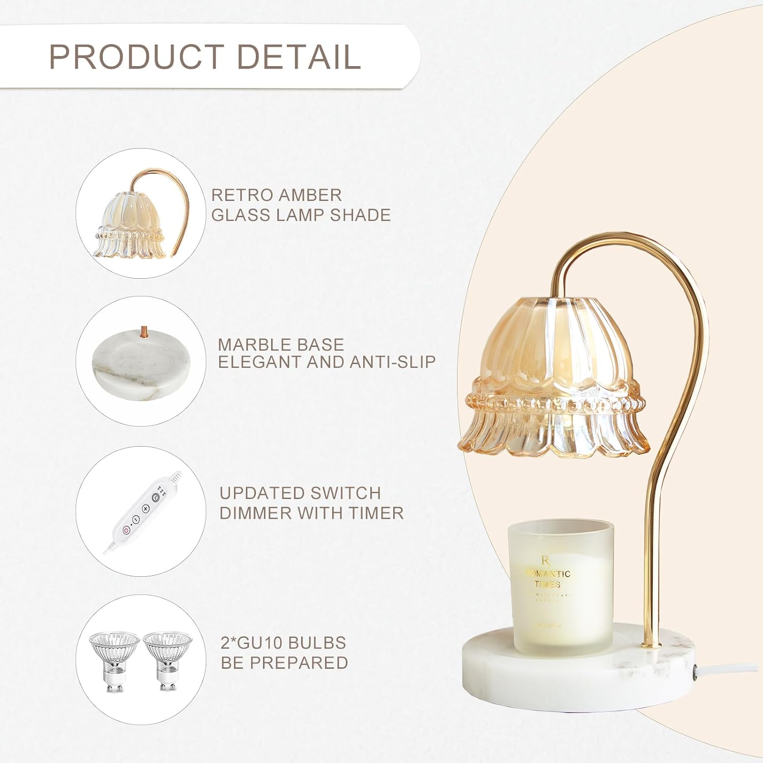 Candle Warmer Lamp with Timer & Dimmer – Electric Wax Warmer for Jar Candles (Milk Tea)