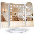 HUONUL LED Makeup Mirror with Lights & 2X/3X/10X Magnification – Trifold Vanity Mirror, Touch Control